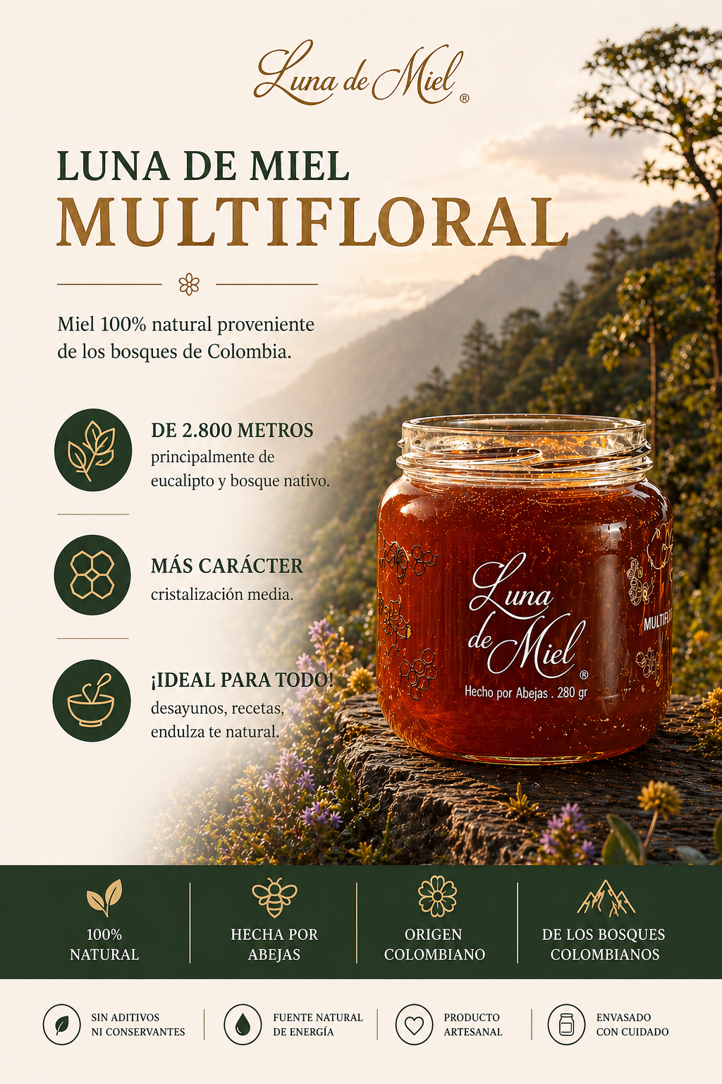 Las 3 Mejores Mieles de Colombia. 280 gr